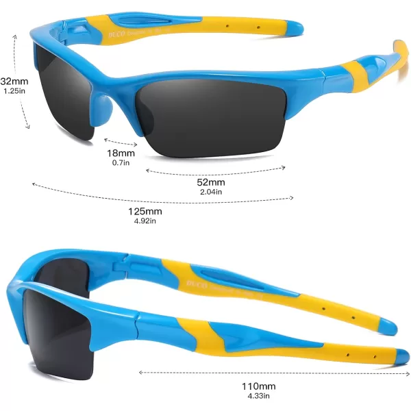 DUCO Kids Sunglasses Boys Sports Sunglasses Youth Polarized Baseball Sunglasses for Boys and Girls Age 68 K014Blue Frame Yellow Temple
