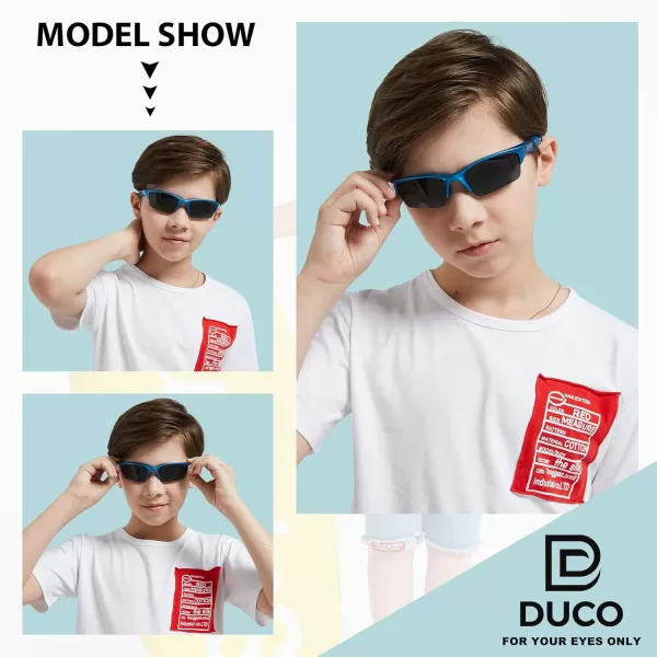 DUCO Kids Sunglasses Boys Sports Sunglasses Youth Polarized Baseball Sunglasses for Boys and Girls Age 68 K014Blue Frame Yellow Temple