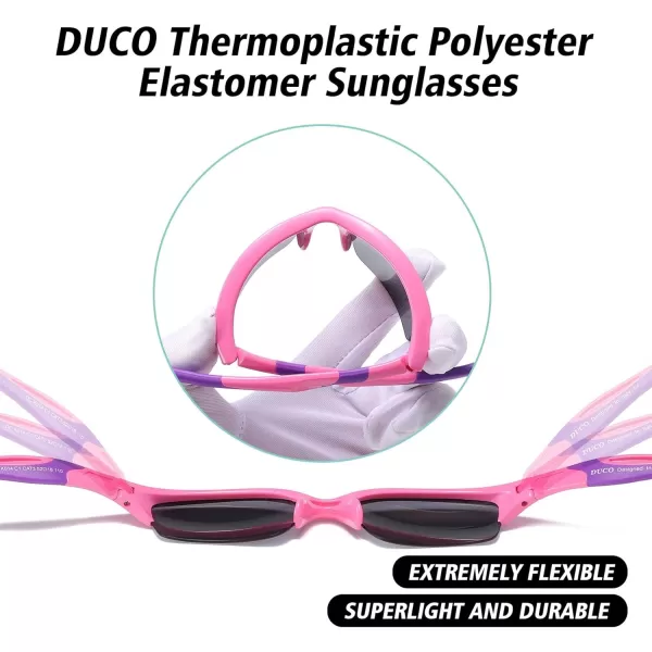DUCO Kids Sunglasses Boys Sports Sunglasses Youth Polarized Baseball Sunglasses for Boys and Girls Age 68 K014Pink Frame Purple Temple