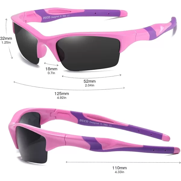 DUCO Kids Sunglasses Boys Sports Sunglasses Youth Polarized Baseball Sunglasses for Boys and Girls Age 68 K014Pink Frame Purple Temple