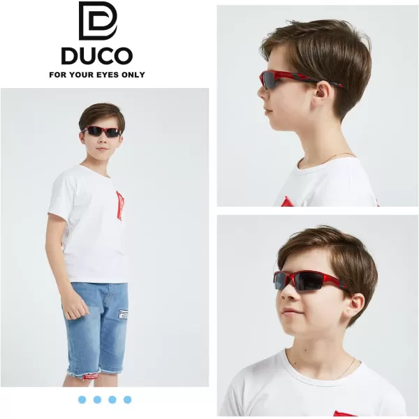 DUCO Kids Sunglasses Boys Sports Sunglasses Youth Polarized Baseball Sunglasses for Boys and Girls Age 68 K014Red
