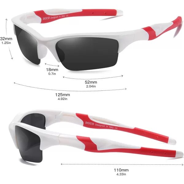 DUCO Kids Sunglasses Boys Sports Sunglasses Youth Polarized Baseball Sunglasses for Boys and Girls Age 68 K014White Frame Red Temple