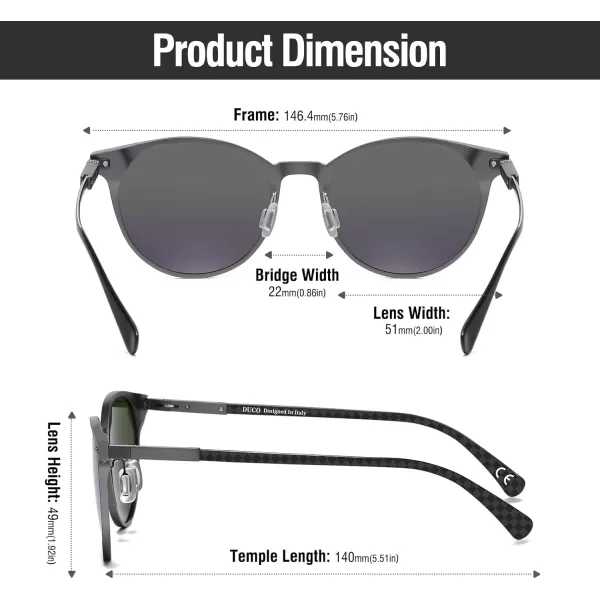 DUCO Mens Polarized Sunglasses for Men Ultra Lightweight Carbon Fiber Sun Glasses UV Protection UV400 Shades DC30171464mm Gun Grey Frame Green Lens
