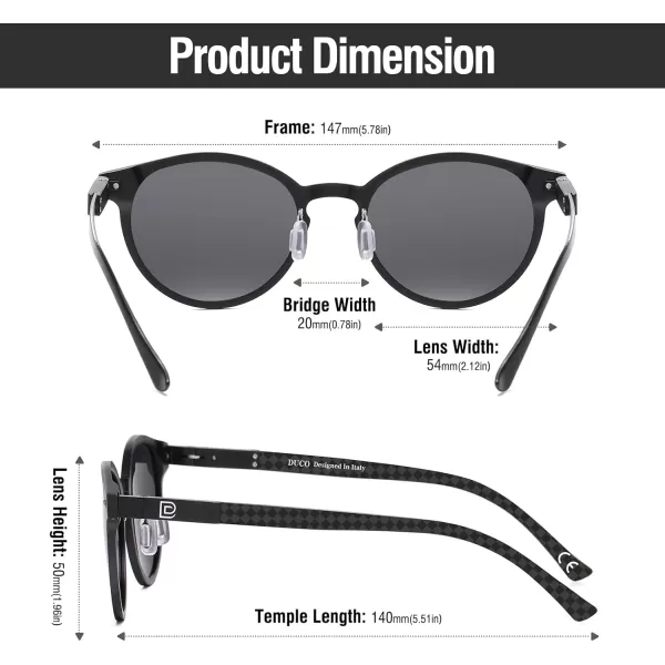 DUCO Mens Polarized Sunglasses for Men Ultra Lightweight Carbon Fiber Sun Glasses UV Protection UV400 Shades DC3017147mm Black Frame Silver Lens
