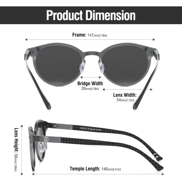 DUCO Mens Polarized Sunglasses for Men Ultra Lightweight Carbon Fiber Sun Glasses UV Protection UV400 Shades DC3017147mm Gun Grey