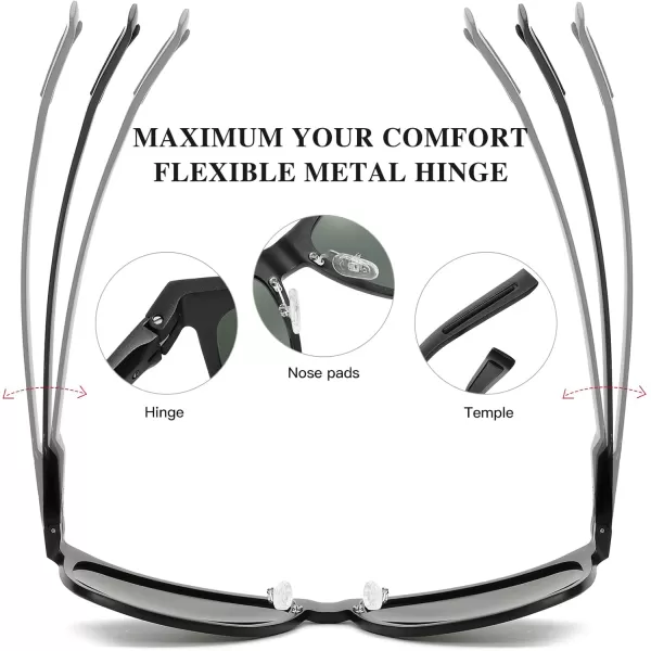 DUCO Mens Sunglasses Polarized UV Protection Retro Rectangular Frame Sun Galsses for Driving Fishing 100 UV Blocking 3029HBlack Frame Dark Green Lens