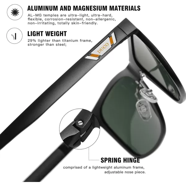 DUCO Mens Sunglasses Polarized UV Protection Retro Rectangular Frame Sun Galsses for Driving Fishing 100 UV Blocking 3029HBlack Frame Dark Green Lens