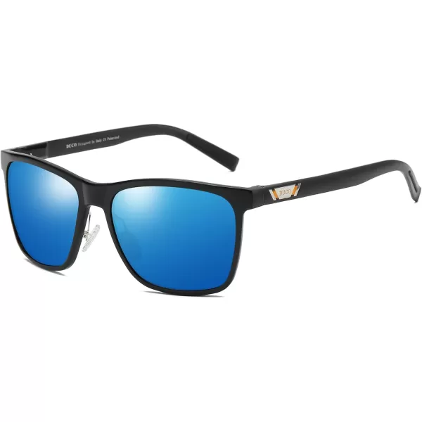 DUCO Mens Sunglasses Polarized UV Protection Retro Rectangular Frame Sun Galsses for Driving Fishing 100 UV Blocking 3029HBlack Frame Revo Blue Lens