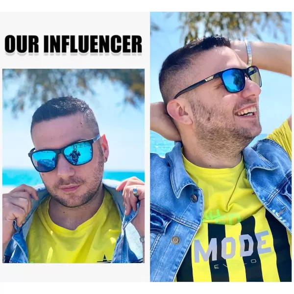 DUCO Mens Sunglasses Polarized UV Protection Retro Rectangular Frame Sun Galsses for Driving Fishing 100 UV Blocking 3029HBlack Frame Revo Blue Lens