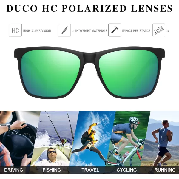 DUCO Mens Sunglasses Polarized UV Protection Retro Rectangular Frame Sun Galsses for Driving Fishing 100 UV Blocking 3029HBlack Frame Revo Green Lens