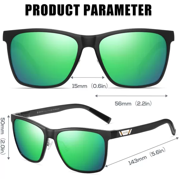 DUCO Mens Sunglasses Polarized UV Protection Retro Rectangular Frame Sun Galsses for Driving Fishing 100 UV Blocking 3029HBlack Frame Revo Green Lens