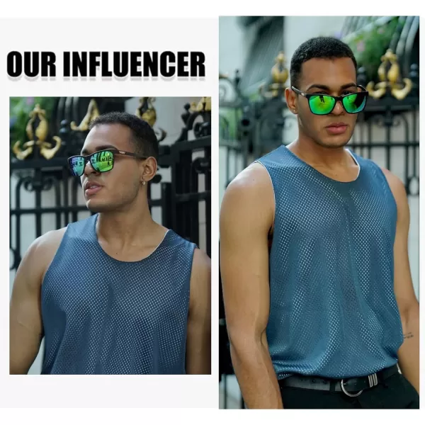DUCO Mens Sunglasses Polarized UV Protection Retro Rectangular Frame Sun Galsses for Driving Fishing 100 UV Blocking 3029HBlack Frame Revo Green Lens