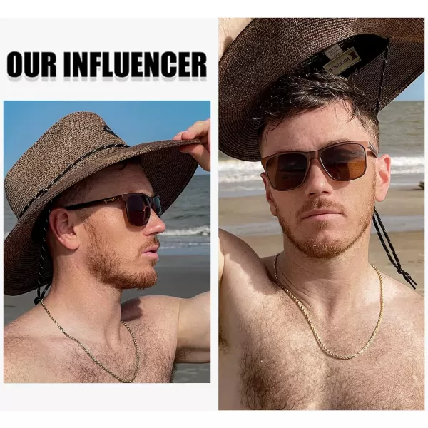 DUCO Mens Sunglasses Polarized UV Protection Retro Rectangular Frame Sun Galsses for Driving Fishing 100 UV Blocking 3029HBrown Frame Brown Lens