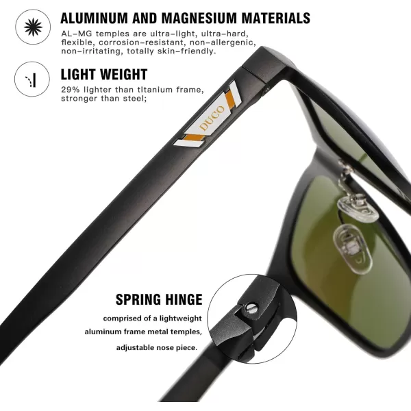 DUCO Mens Sunglasses Polarized UV Protection Retro Rectangular Frame Sun Galsses for Driving Fishing 100 UV Blocking 3029HGunmetal Frame Revo Green Lens