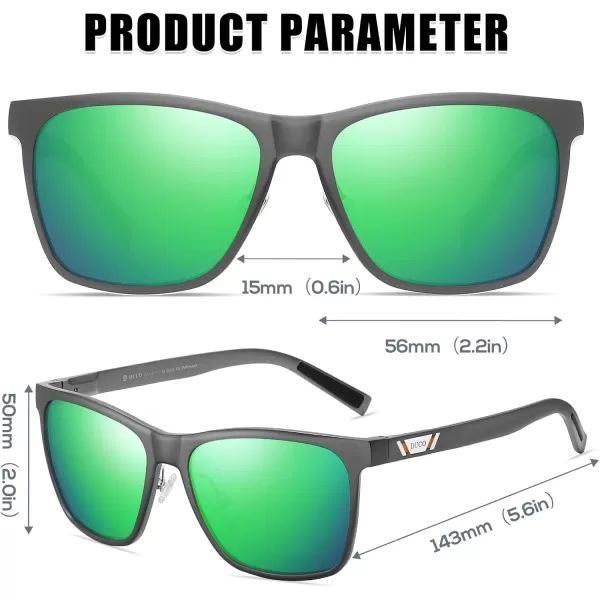 DUCO Mens Sunglasses Polarized UV Protection Retro Rectangular Frame Sun Galsses for Driving Fishing 100 UV Blocking 3029HGunmetal Frame Revo Green Lens