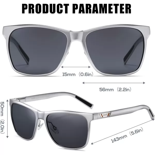 DUCO Mens Sunglasses Polarized UV Protection Retro Rectangular Frame Sun Galsses for Driving Fishing 100 UV Blocking 3029HSilver Frame Grey Lens