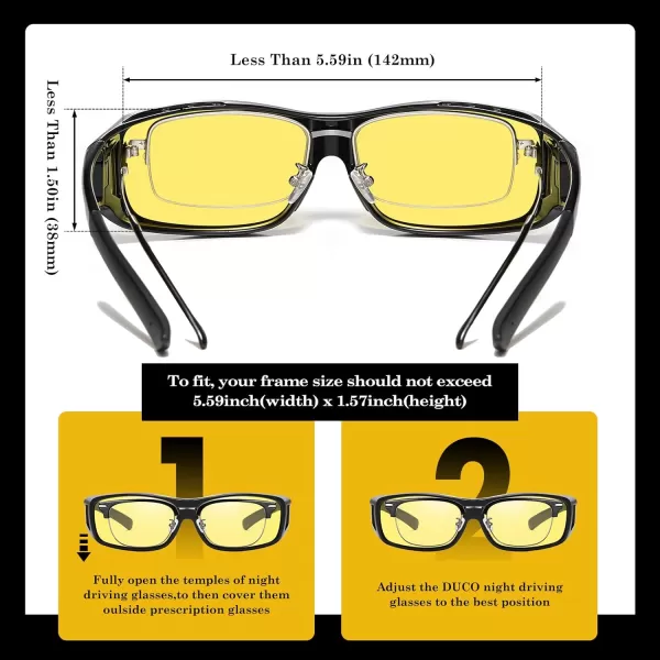 DUCO Night Vision Glasses for Driving at Dusk Rainy Day Anti Glare Fit Over Wrap Around Eyewear Glasses UV400 Polarized 8953YBlack Size L
