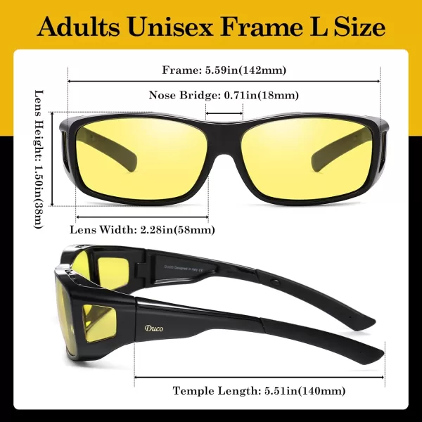 DUCO Night Vision Glasses for Driving at Dusk Rainy Day Anti Glare Fit Over Wrap Around Eyewear Glasses UV400 Polarized 8953YBlack Size L