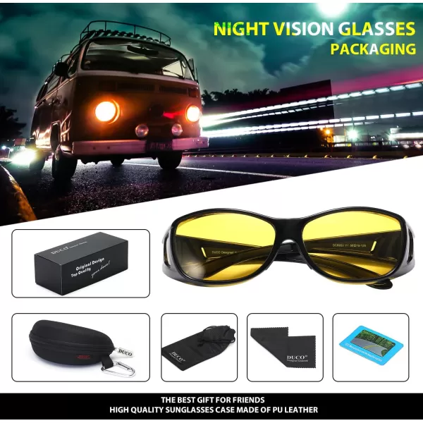 DUCO Night Vision Glasses for Driving at Dusk Rainy Day Anti Glare Fit Over Wrap Around Eyewear Glasses UV400 Polarized 8953YBlack Size M