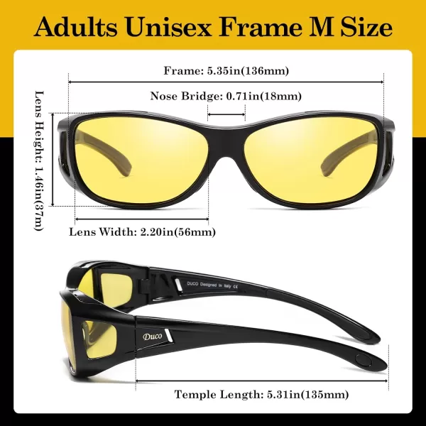 DUCO Night Vision Glasses for Driving at Dusk Rainy Day Anti Glare Fit Over Wrap Around Eyewear Glasses UV400 Polarized 8953YBlack Size M