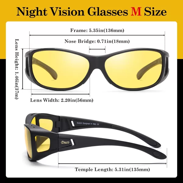 DUCO Night Vision Glasses for Driving at Dusk Rainy Day Anti Glare Fit Over Wrap Around Eyewear Glasses UV400 Polarized 8953YMatte Black Size M