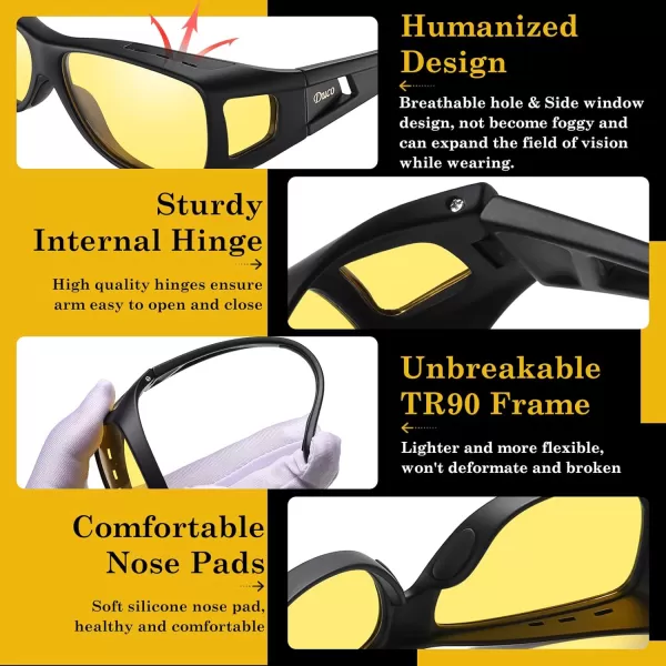 DUCO Night Vision Glasses for Driving at Dusk Rainy Day Anti Glare Fit Over Wrap Around Eyewear Glasses UV400 Polarized 8953YMatte Black Size M