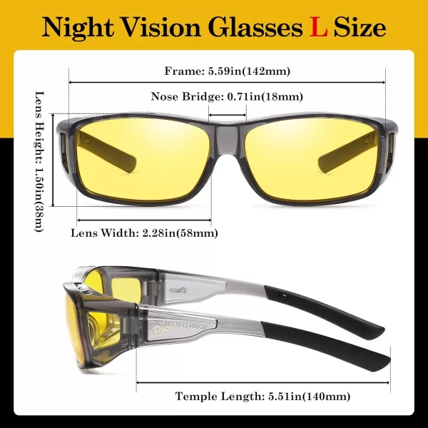 DUCO Night Vision Glasses for Driving at Dusk Rainy Day Anti Glare Fit Over Wrap Around Eyewear Glasses UV400 Polarized 8953YTransparent Grey