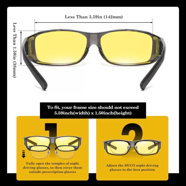 DUCO Night Vision Glasses for Driving at Dusk Rainy Day Anti Glare Fit Over Wrap Around Eyewear Glasses UV400 Polarized 8953YTransparent Grey