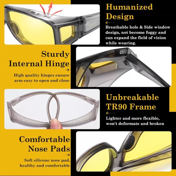 DUCO Night Vision Glasses for Driving at Dusk Rainy Day Anti Glare Fit Over Wrap Around Eyewear Glasses UV400 Polarized 8953YTransparent Grey