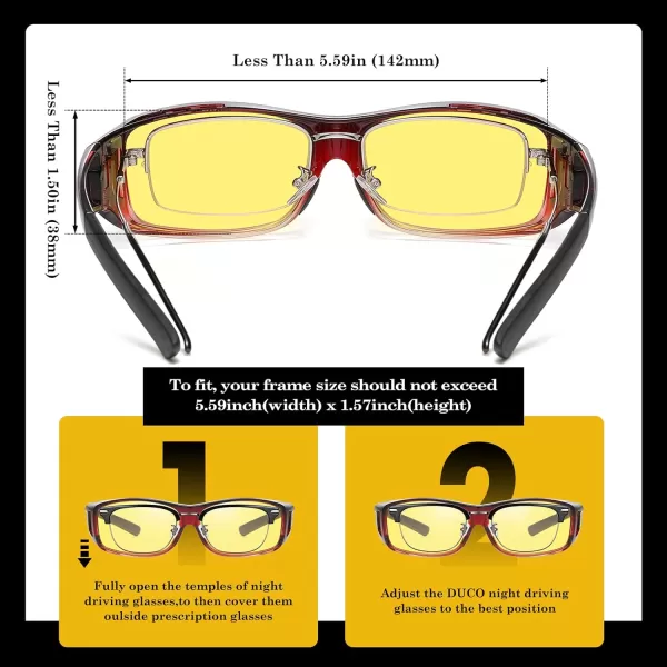 DUCO Night Vision Glasses for Driving at Dusk Rainy Day Anti Glare Fit Over Wrap Around Eyewear Glasses UV400 Polarized 8953YWine Red Size L
