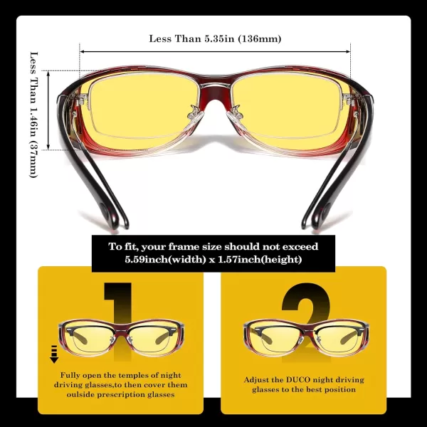 DUCO Night Vision Glasses for Driving at Dusk Rainy Day Anti Glare Fit Over Wrap Around Eyewear Glasses UV400 Polarized 8953YWine Red Size M