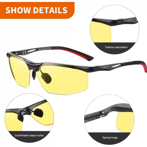 DUCO Nightvision Glasses Antiglare Night Driving Eyewear Polarized Glasses 2181YBlack Frame Yellow Lens