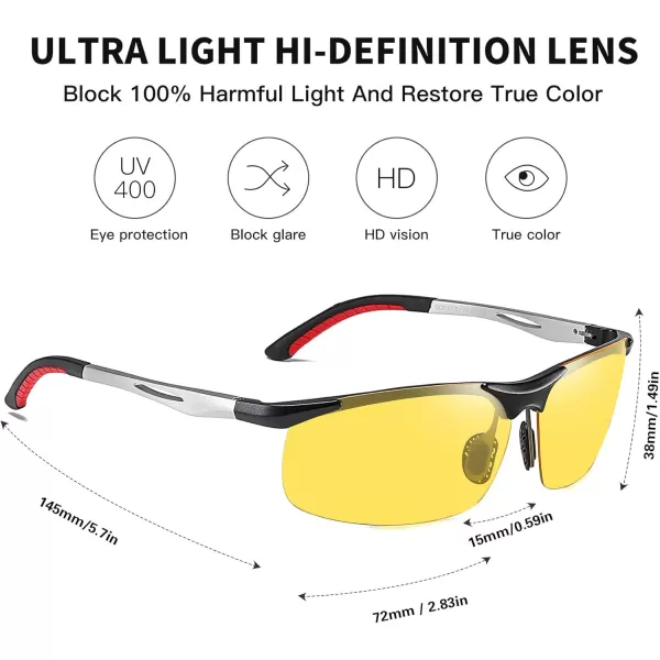 DUCO Nightvision Glasses Antiglare Night Driving Eyewear Polarized Glasses 2181YSliver Frame Yellow Lens