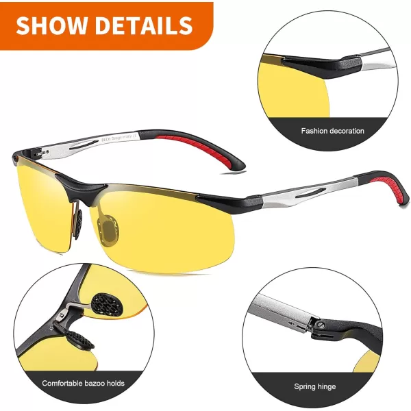 DUCO Nightvision Glasses Antiglare Night Driving Eyewear Polarized Glasses 2181YSliver Frame Yellow Lens