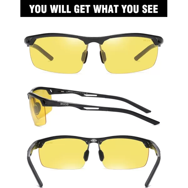 DUCO Nightvision Glasses Polarized Night Driving Mens Shooting GlassesA Black Frame Yellow Lens