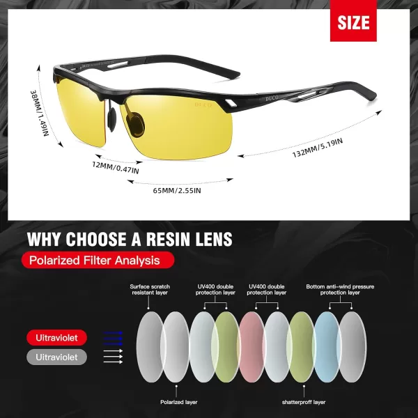 DUCO Nightvision Glasses Polarized Night Driving Mens Shooting GlassesA Black Frame Yellow Lens