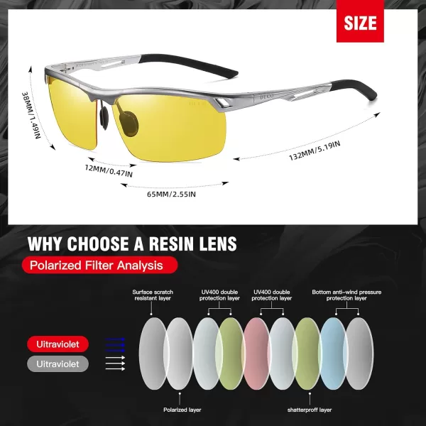 DUCO Nightvision Glasses Polarized Night Driving Mens Shooting GlassesA Silver Frame Yellow Lens
