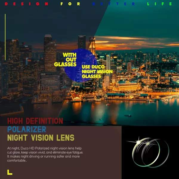 DUCO Nightvision Glasses Polarized Night Driving Mens Shooting GlassesA Silver Frame Yellow Lens
