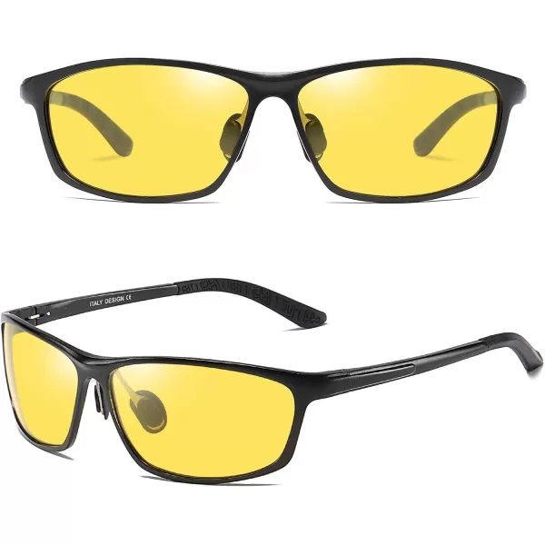 DUCO Nightvision Glasses Polarized Night Driving Mens Shooting GlassesB Black Frame Yellow Lens