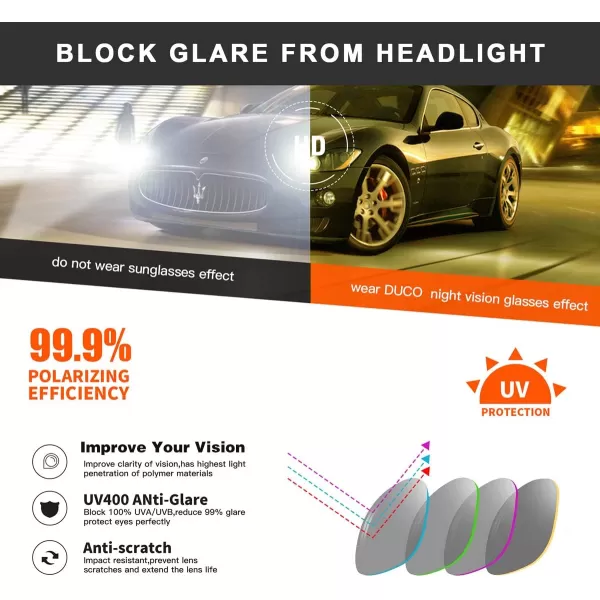 DUCO Nightvision Glasses Polarized Night Driving Mens Shooting GlassesB Black Frame Yellow Lens