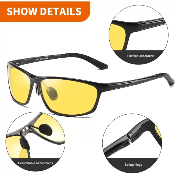 DUCO Nightvision Glasses Polarized Night Driving Mens Shooting GlassesB Black Frame Yellow Lens