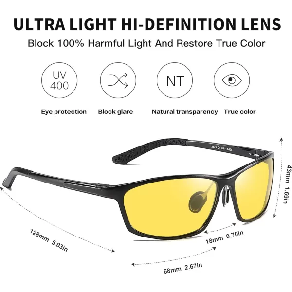 DUCO Nightvision Glasses Polarized Night Driving Mens Shooting GlassesB Black Frame Yellow Lens