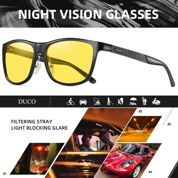 DUCO Nightvision Glasses Polarized Night Driving Mens Shooting GlassesC Black Frame Yellow Lens