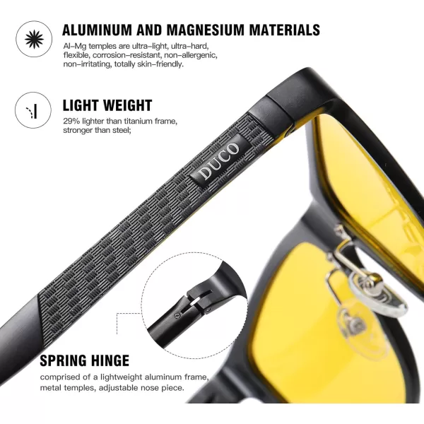 DUCO Nightvision Glasses Polarized Night Driving Mens Shooting GlassesC Black Frame Yellow Lens