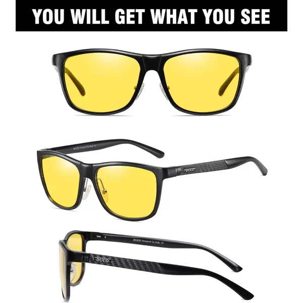 DUCO Nightvision Glasses Polarized Night Driving Mens Shooting GlassesC Black Frame Yellow Lens
