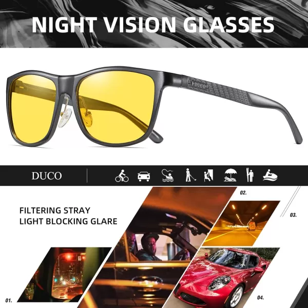 DUCO Nightvision Glasses Polarized Night Driving Mens Shooting GlassesC Gunmetal Frame Yellow Lens
