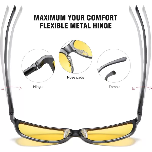 DUCO Nightvision Glasses Polarized Night Driving Mens Shooting GlassesC Gunmetal Frame Yellow Lens