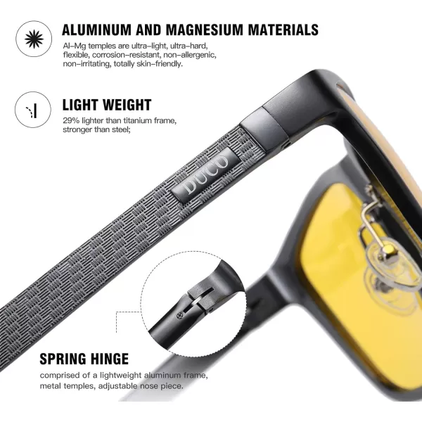 DUCO Nightvision Glasses Polarized Night Driving Mens Shooting GlassesC Gunmetal Frame Yellow Lens