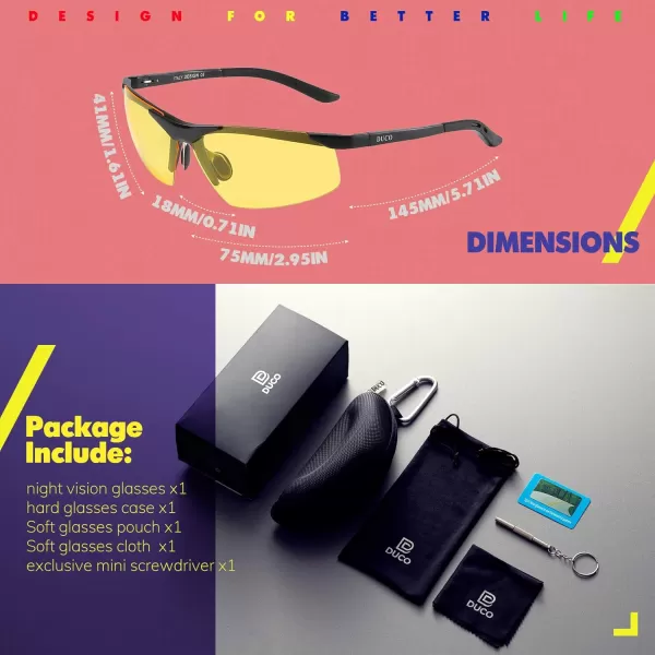 DUCO Nightvision Glasses Polarized Night Driving Mens Shooting GlassesD Black Frame Yellow Lens