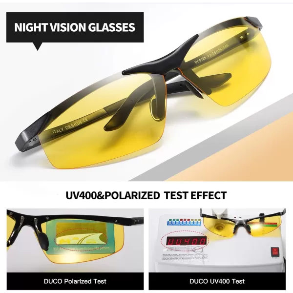 DUCO Nightvision Glasses Polarized Night Driving Mens Shooting GlassesD Black Frame Yellow Lens